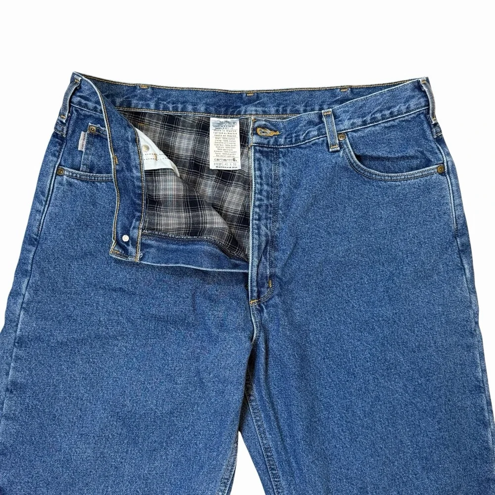 Carhartt Flannel Lined Relaxed Fit Denim Jeans Mens Sz 38X31.5 B172-DST Workwear